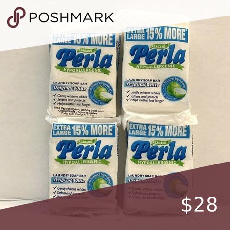 4x PERLA Original White Hypoallergenic Laundry Soap Bar 110g EA Coconut Oil NEW Laundry Soap Bar, Laundry Soap, Soap Bar, Laundry Detergent, Bar Soap, Natural Ingredients, Coconut Oil, Sign Up, Coconut