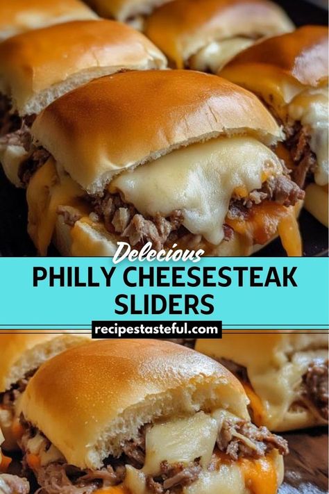 Philly Cheesesteak Sliders are a fun and delicious twist on the classic Philly cheesesteak sandwich. These sliders feature tender shaved steak, caramelized onions, and green peppers, topped with provolone cheese and baked to golden perfection. Ideal for gatherings or a hearty family meal, these sliders are easy to make and packed with flavor. Steak Sliders Recipes, Pinterest Desserts, Cheese Steak Sliders, Philly Cheesesteak Sliders Recipe, Steak Sliders, Philly Cheesesteak Sliders, Best Philly Cheesesteak, Shaved Steak, Homemade Sloppy Joe Recipe