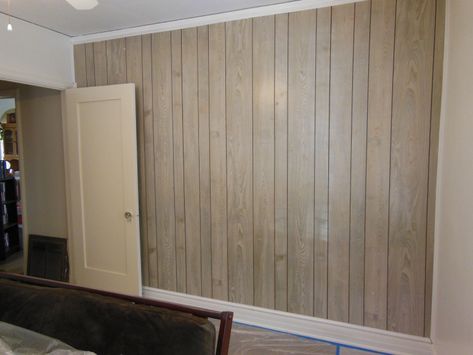 (The office, aka - Jefe's old room) How To Update Wood Panel Walls, White Wash Wood Paneling, Painted Paneling Before And After, Update Wood Paneling, Wood Paneling Remodel, Paneling Walls Makeover, Painting Paneling Walls, Whitewash Stained Wood, Cheap Paneling