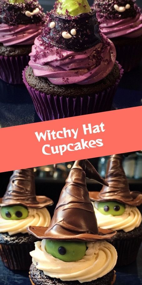 agic Witchy Spell Cupcakes for Halloween Get ready for a spooky Halloween celebration with these enchanting Witchy Spell Cupcakes! Perfect for a Halloween party or a magical treat, these cupcakes are sure to delight with their whimsical witch hat design and delicious chocolate flavor. Create a magical dessert experience that everyone will love this Halloween! Witch Hat Desserts, Witch Themed Desserts, Magical Cupcakes, Witch Hat Cake, Oreo Witch Hats, Halloween Cupcake Decorating Ideas, Cauldron Cupcakes, Wicked Cupcakes, Witch Hat Cupcakes