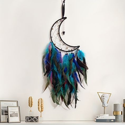 1pc Moon Dream Catcher Handmade Feathers Home Decoration Wall Living Room Bedroom Garden Friends Birthday Gifts Girls Gifts - Home & Kitchen - Temu Crescent Moon Dreamcatcher, Moon Dream Catcher, Bedroom Boy, Moon Dreamcatcher, Handmade Dreamcatcher, Beautiful Symbols, Wall Ornaments, Girls Handmade, Colorful Feathers