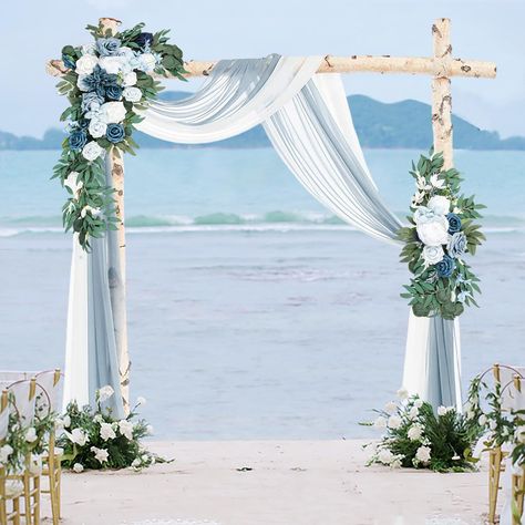 Amazon.com : wedding arch Archway For Wedding, Wedding Arch Dusty Blue, Dusty Blue And Sage Green Wedding Arch, Coastal Cowgirl Wedding, Coastal Wedding Arch, Archway Wedding, Beach Floral Arch, Simple Wedding Arch, Grounded Floral Arches Beach