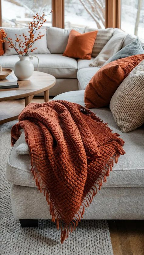 Steal These 40 Fall Decor Ideas Fall Blankets, Fall Bedroom Ideas, Fall Apartment Decor, Orange Blanket, Fall Throw Blanket, Cozy Fall Bedroom, Leaves Changing Color, Fall Blanket, Fall Bedding