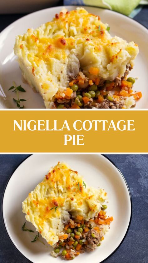 Nigella Cottage Pie Cottage Pie Recipe Beef, Garlic Mashed Potato, Nigella Lawson Recipes, Cottage Pie Recipe, British Cottage, Cheesy Mashed Potatoes, Carrots Celery, Brown Sauce, Garlic Mashed Potatoes