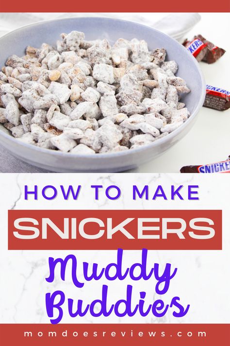 Snickers Muddy Buddies #sweets #foodie #muddybuddies Muddy Buddies Recipe, Muddy Buddy, Puppy Chow Recipes, Peanut Butter Snacks, Cereal Snacks, Muddy Buddies, Easy Baking Recipes Desserts, Sweet Snacks Recipes, Pumpkin Dessert