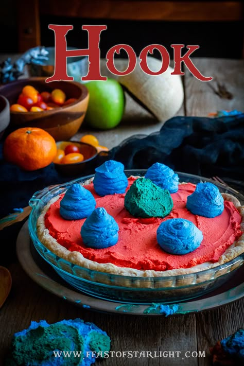 A recipe for imagination pie from the Neverfood served in Hook, starring Robin Williams and Julia Roberts.  This is a coconut cream pie topped with vibrantly colored cream like we saw in the movie. #Hook #PeterPan #Pie #Recipe Feast Of Starlight, Movie Night Dinner, Disney Inspired Food, Movie Night Food, Disney Dinner, Geek Food, Dinner And A Movie, Night Food, Coconut Cream Pie