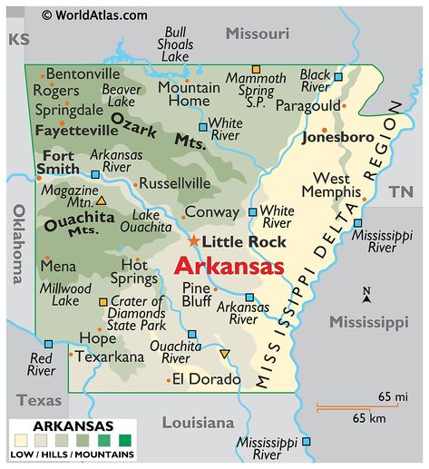 Arkansas Maps & Facts - World Atlas Map Of Arkansas, Mena Arkansas, Arkansas Map, Arkansas Road Trip, Jonesboro Arkansas, Arkansas Travel, American States, Rock River, Mississippi Delta