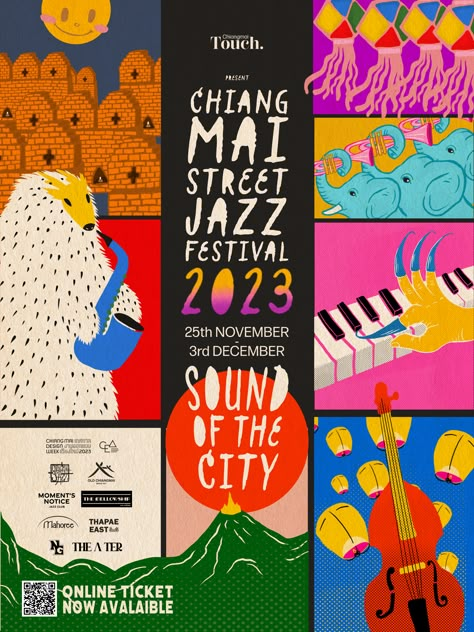 Chiang Mai Street Jazz Festival Poster Design :: Behance Event Design Branding, Art Festival Poster, Festival Poster Design, Jazz Festival Poster, Festival Logo, Animated Banners, Jazz Poster, Festival Flyer, Music Festival Poster