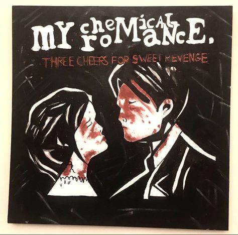 my chemical romance album cover painting fanart My Chemical Romance Album Cover, Romance Album Cover, Revenge Album Cover, My Chemical Romance Albums, Romance Painting, Three Cheers For Sweet Revenge, Cover Painting, Sweet Revenge, My Chemical Romance