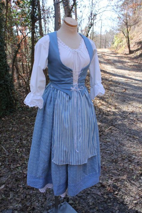 Cinderella Peasant Dress, Milkmaid Costume, Cinderella Props, Belle Costume Diy, Medival Outfits Women, Peasant Dress Costume, Blue Peasant Dress, Belle Blue Dress Costume, Medieval Dress Peasant