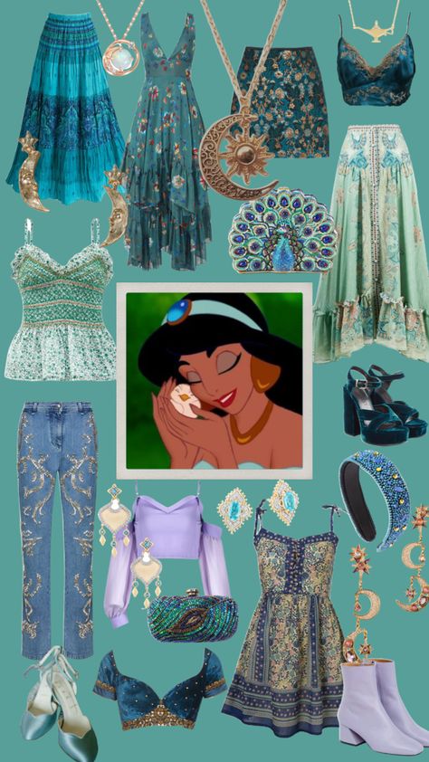 Jasmine #aladdin #jasmine #princessjasmine #disney #disneybound #disneyfashionseries #teal #blue #princess #disneyprincess Disney Princess Outfits Aesthetic, Princess Jasmine Outfit Ideas, Princess Jasmine Outfit, Jasmine Aesthetic Outfit, Disney Inspired Outfits Casual, Disney Princess Aesthetic Outfit, Princess Jasmine Aesthetic Outfit, Jasmine Outfit, Disney Princess Outfits Women Casual