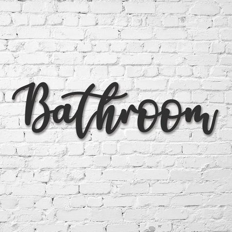 Small Bathroom Solutions, Restroom Signs, Word Wall Decor, Monogram Wall Decor, Cursive Words, Mason Jar Bathroom, Small Nail, Restroom Sign, Restroom Decor