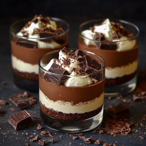 Individual Chocolate Mousse Cups, Desert Aesthetic Food, Dark Desserts, Summer Cheesecake Recipes, Chocolate Dessert Ideas, Mouse Dessert, Mocha Desserts, Chocolate Mousse Cups, Dark Chocolate Desserts