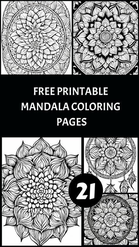 Free printable mandala coloring pages with intricate designs and the number 21. Mandala Coloring Books Free Printable, Mandellas Design Mandala Art, Mandala Coloring Pages Free Printable, Free Printable Mandala Coloring Pages, Mandala Coloring Sheets, Printable Mandala Coloring Pages, Mandala Coloring Pages For Adults, Printable Mandala, Adult Colouring Printables