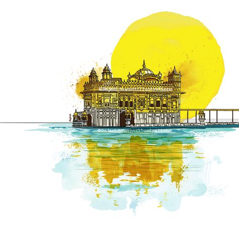 Golden Temple. Amritsar Horse Polo, Golden Temple Amritsar, Paintings Tutorials, Nanak Dev Ji, Dev Ji, Guru Nanak, Temple Art, Golden Temple, Watercolor Paintings Tutorials