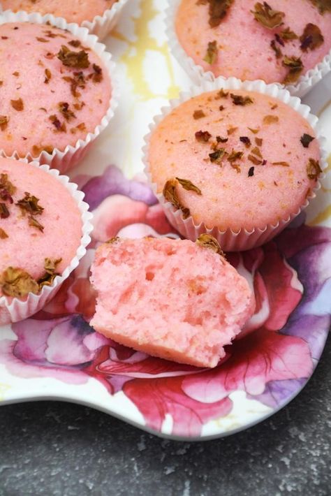 Eggless Rose Cupcakes Eggless Cupcakes Recipes, Eggless Cupcakes, Basic Vanilla Cake Recipe, Matcha Cupcakes, Saturday Ideas, Fav Drink, Rose Flavored, Rose Milk, Cupcake Tray