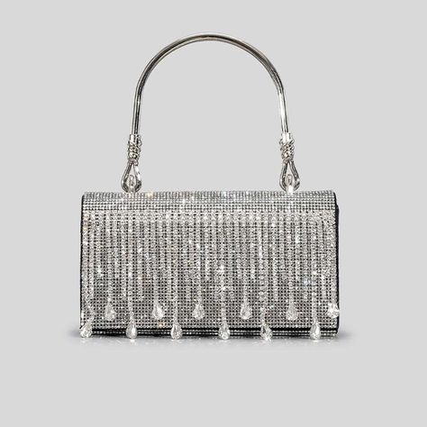 Winnal Crystal Tote Handle Bag ifashionia.com/products/winnal-crystal-tote-handle-bag Bags For Prom, Pi Party, Silver Clutch Bag, Wedding Clutch Purse, Prom Purse, Prom Clutch, Rhinestone Handbags, Bag With Tassel, Silver Handbag