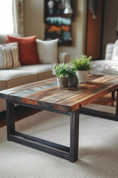 "Transform old wood into a beautiful DIY Reclaimed Wood Coffee Table! 🛠️🪑 Ideal for adding character and sustainability to your home decor. 🌿✨ #RusticFurniture #DIYHome #UpcycledDesign" Diy Coffee Table Wood, Diy Wood Coffee Table, Metal Wood Coffee Table, Homemade Coffee Tables, Wood Coffee Table Diy, Wood Coffee Table Design, Old Structures, Diy Reclaimed Wood, Wood Coffee Tables