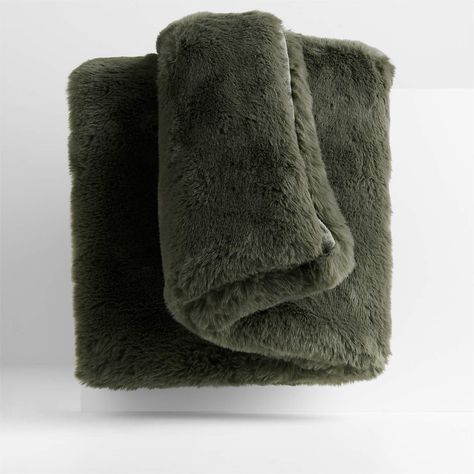 Faux Fur 70"x55" Burnt Green Throw Blanket + Reviews | Crate & Barrel Canada Tan Throw Blanket, Tan Blanket, Green Throw Blanket, Brown Bed, Fluffy Texture, Faux Fur Throw Blanket, Green Throw, Fur Throw, Faux Fur Throw