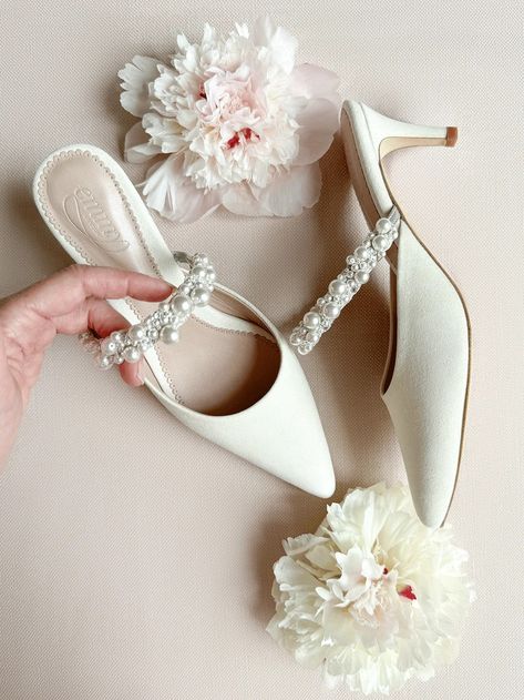 Buy Honor Pearl Low Heel Bridal Shoe - Emmy London Wedding Kitten Heels Bridal, Wedding Kitten Heels, Wedding Shoes Kitten Heel, Bridal Shoes Green, Blue Bridal Shoes, Kitten Heel Wedding Shoes, Bridal Shoes Low Heel, Ivory Bridal Shoes, Pink Wedding Shoes