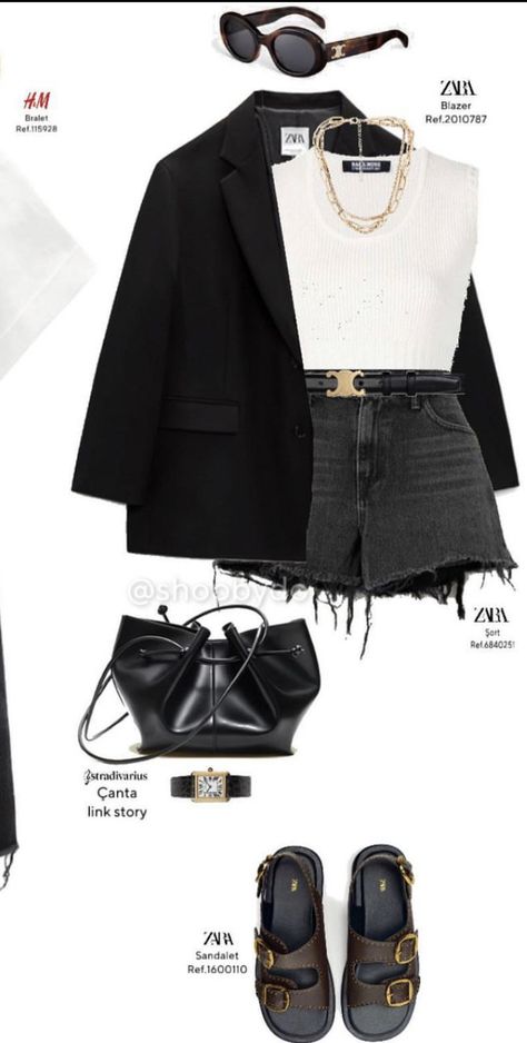 Black Blazer Summer Outfit, Black Jeans Shorts Outfit, Casual Drinks Outfit Night, Rooftop Outfit, Summer Bar Outfits, Breakfast Outfit, Olivia Dunne, Happy Hour Outfit, Jeans Sandals