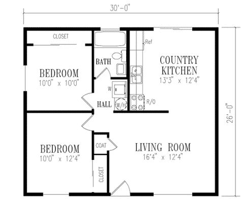 Plan #1-114 - Houseplans.com 720 Sq Ft House Floor Plans 2 Bedroom, 40x24 House Plans, 2 Bedrooms 1 Bathroom Floor Plan, 2 Bd 1 Bath Floor Plan, 700-800 Sq Ft House Plans, 780 Sq Ft House Plans, 620 Sq Ft House Plans, 1280 Sq Ft House Plans, 24x26 House Plans