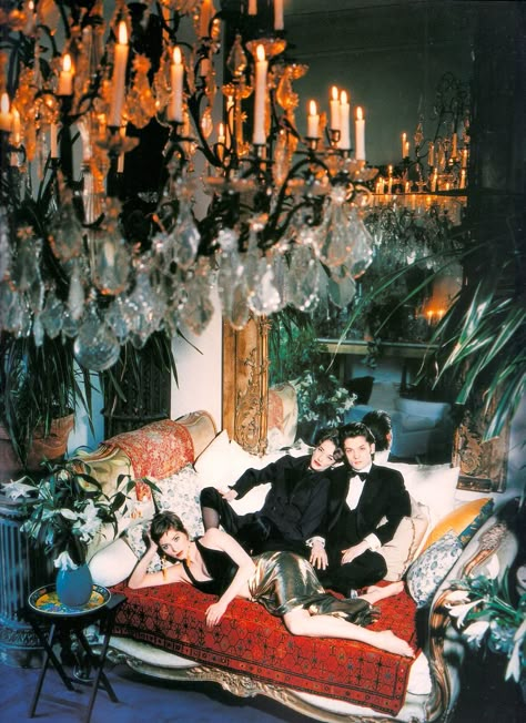 Lavish Party, Ballroom Aesthetic Vogue, 1980s Luxury Interior, 90s Ballroom Vogue, 80s Luxury Apartment, Chandelier Fashion Editorial, Cool Mirrors, New Classic, The Villain