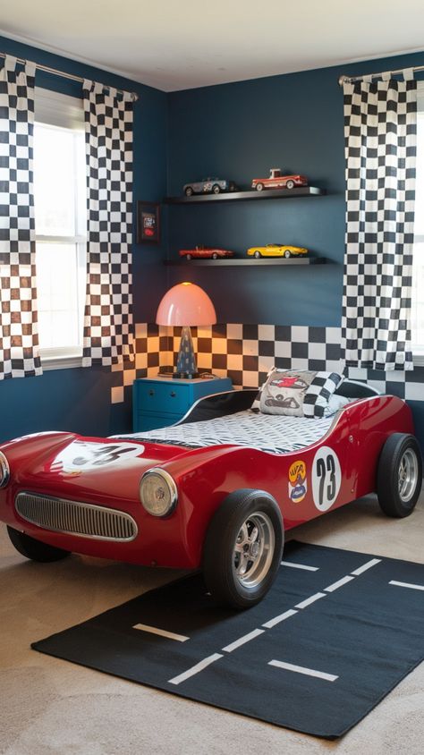 Transform your little boy’s bedroom with 73 vintage car-themed ideas 🚗🛏️! Featuring retro car posters, racing stripes, and cozy textiles, these designs are perfect for a car-loving kid. 🏁 #VintageBoysRoom #BoyBedrooms #BigBoyBedrooms #KidRooms #CozyBedroomIdeas #VintageAmericana #ChildsRoomAesthetic #PlayroomIdeasVintage #ToddlerVintageRoom #KidsRoomVintage Car Guy Room Ideas, Boys Car Themed Bedroom, Vintage Boys Bedrooms, Vintage Car Bedroom, Vintage Boys Room, Space Themes, Rustic Wooden Furniture, Cozy Textiles, Boy Vintage