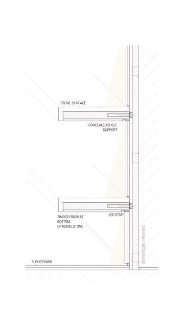 Sprina Singh - Digital Interiors on Instagram: "Floating Shelves Details✨ 1. Floating shelves in Marble / Stone finish 2. Floating shelves in timber finish 3. Floating metal shelves 4. Floating metal shelves with LED lighting Disclaimer: The details shown in the drawings are not extracted from these designs in the photos. The details serve as illustrative examples of how similar details could appear in real life. Please note that these specifics are not associated with the showcased projects. Please let me know if you want me to tag your project. Otherwise I have referenced the company on the bottom right in the images. 🙏 #FloatingShelves #InteriorDesign #HomeDecor #ModernLiving #DesignInspiration #MinimalistStyle #WallDecor #Shelfie #ContemporaryDesign #OpenShelving #DecorIdeas #Space Floating Metal Shelves, Light Shelves, 2 Floating Shelves, Furniture Details Drawing, Shelves Dimensions, Plate Shelves, Floating Shelf Decor, Marble Detail, Marble Shelf