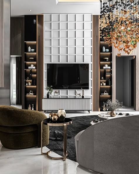 Lcd Unit, Double Height Living Room, Wall Partition Design, Tv Unit Interior, Unit Interior Design, Interior Design Graphic, Tv Walls, Tv Unit Interior Design, Living Tv