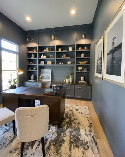 Womens Executive Office, Mens Office Built Ins, Home Office Space Design Masculine, Office With Tall Ceilings, Home Office Ideas 2023, Cherry Desk Office Decor, Executive Home Office Design, Book Case Decor Ideas Office, Home Office Ideas For Women Modern