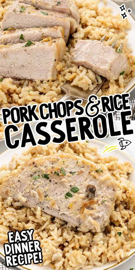 Pork Chop and Rice Casserole Pork Chops And Rice Casserole, Pork Chop Rice Casserole, Pork Chop Casserole, Pork Chops And Rice, Snow Weather, Pork Chops And Gravy, Easy Pork Chops, Rice Casserole Recipes, Country Cook