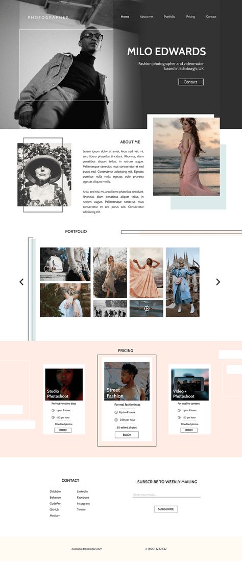 Digital Photography Portfolio, Portfolio For Photographers, Fashion Portfolio Website Design, Photography Portfolio Ideas Inspiration, Photographer Portfolio Layout, Portfolio About Me Page Design, Photography Landing Page, Website For Photographers, Landing Page Portfolio Design