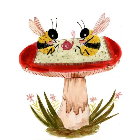 ෆ on Twitter: "Oh to be a bee, socialising on a mushroom… " Bee Illustration, Bee Art, Bees Knees, Children's Book Illustration, Whimsical Art, Children Illustration, Book Illustration, Painting Inspiration, Aesthetic Art