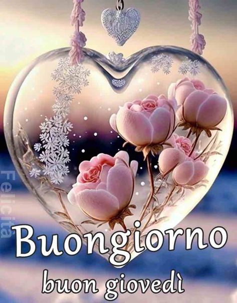 buongiorno e buon giovedì con cuore e fiori nella neve - BelleImmagini.org Italian Quotes, Cross Stitch Flowers, Good Morning, Cross Stitch, Flowers