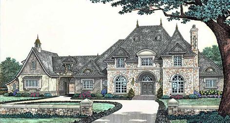 French-country House Plan - 5 Bedrooms, 5 Bath, 6274 Sq Ft Plan 8-613 Manor Layout Floor Plans, 5 Bedroom European House Plans, French Chateau Floor Plans, Chateau Floor Plans, House Ideas Floor Plans, French House Design, French Chateau Home, Texas Style Homes, Manor House Plans