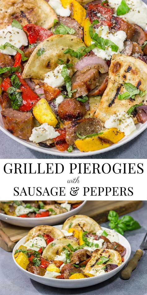 Have you ever grilled pierogies? Give it a shot! This Grilled Pierogies with Sausage and Peppers recipe is a new favorite on our summer grilling menu! Grilled Pierogies And Kielbasa, Blackstone Italian Sausage, Blackstone Pierogies, Pierogies Dinner Ideas, Grilled Pierogies, Pierogi And Sausage, Sausage And Pierogies, Pierogies And Kielbasa, Blackstone Meals