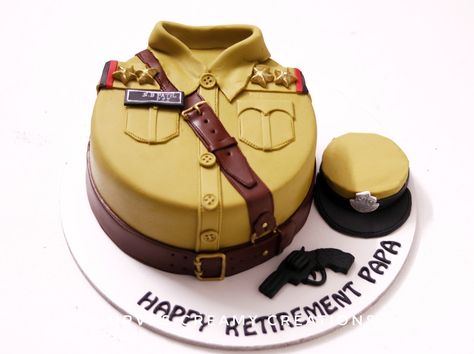 Police uniform cake by Urvi Zaveri Police Retirement Cake Ideas, Cake For Police Officer, Policeman Cake, Police Birthday Cakes, Police Cake, Retirement Party Cakes, Simple Birthday Cake Designs, Police Cakes, Wedding Cake Designs Simple