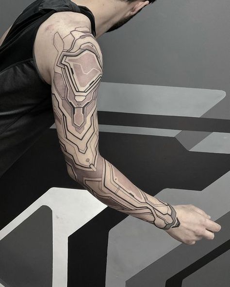 Cybernetic Tattoo Arm, Cyberpunk Tattoo Sleeve, Futuristic Tattoo Cyberpunk, Bio Mech Tattoo, Cyberpunk Back Tattoo, Sandevistan Tattoo, Bold Tattoo Designs, Cybernetic Tattoo, Android Tattoo