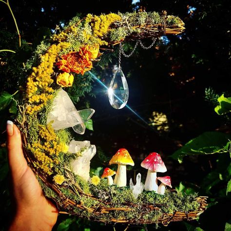 Moss Wreaths, Fairy Mirror, Moon Wreaths, Wallpapers Home Decor, Vine Wreaths, Mushroom Wreath, Crystal Artwork, Cottagecore Crafts, Moss Wreath Diy