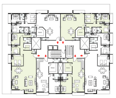 Residential building plan for its typical floor contains of 4 apartments and 2 duplexes. #architectureprojects #layout #plan #residentialbuilding #residential Architecture Plan Layout, Site Layout Plan, Residential Building Plan, Plan Layout, Architecture Drawing Plan, Layout Plan, High Rise Apartments, Apartment Floor Plan, Floor Plan Layout