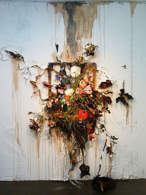 what grows out of holes in your wall if you dont fill them.. dead flowers. Valerie Hegarty, Decay Art, Memory Art, Soyut Sanat Tabloları, Arte Inspo, Art Et Illustration, Piece Of Art, A Level Art, Sculpture Installation