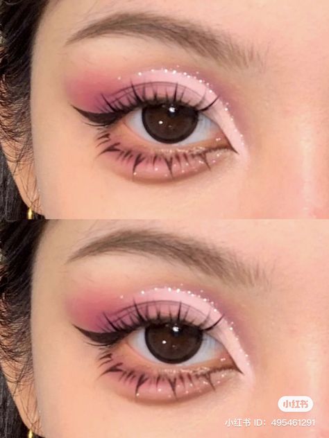 Color Mapping Face, Pink Doe Eye Makeup, Pink Anime Makeup, Pink Fantasy Makeup, Pink Doyun Makeup, My Melody Makeup Look, Lover Inspired Makeup, Pink Prom Makeup, Light Pink Makeup