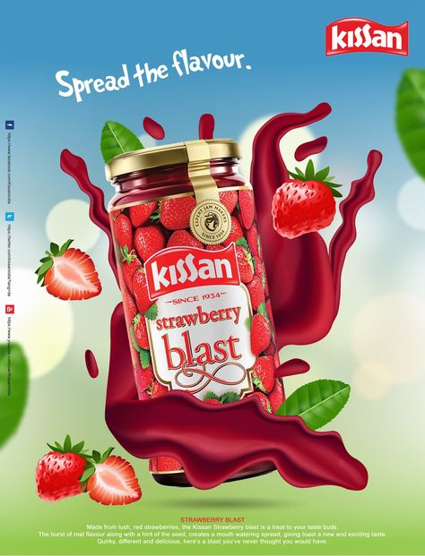 Jam Advertising Design, Dry Fruits Creative Ads, Fruit Jam Poster Design, Strawberry Jam Illustration, Graphic Ads, Fruit Market Strawberries Poster, School Icon, Motion Design Video, Design Video