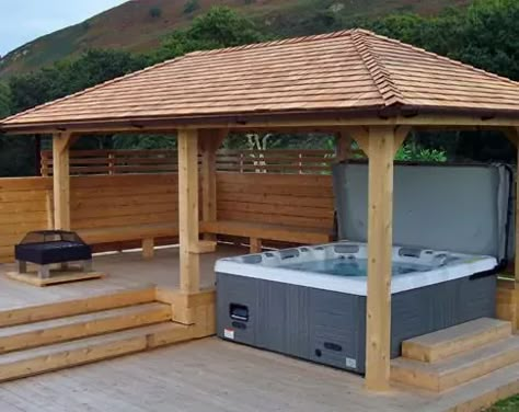 Hot Tub Enclosures: Some Inspiration | H2O Hot Tubs UK Whirlpool Deck, Hot Tub Pergola, Hot Tub Landscaping, Hot Tub Room, Hot Tub Patio, Hot Tub Gazebo, Diy Hot Tub, Tub Enclosures, Hot Tub Deck