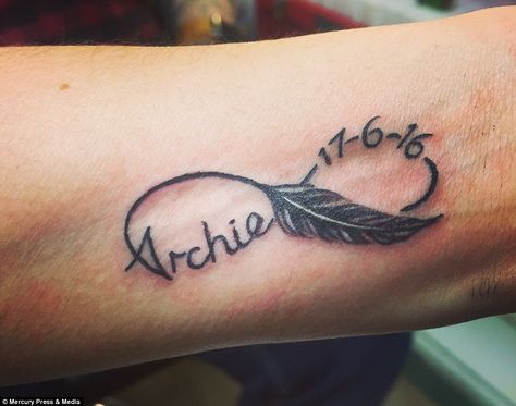 Archie Tattoo, Tattoos For Lost Babies, First Grandbaby Tattoo Ideas, Tattoo For Lost Baby, Tattoos After Pregnancy, Sons Name Tattoos, Symbol For Family Tattoo, Pregnancy And Infant Loss Tatoos, Family First Tattoo