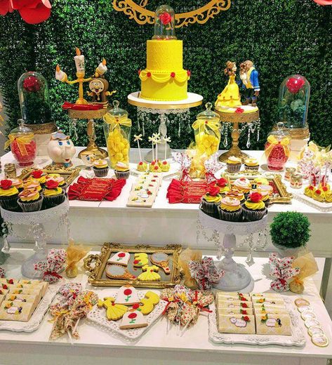 Beauty And The Beast Party Table, Beauty And The Beast Bday Party Ideas, Beauty And Beast Theme Party, Beauty And The Best Dessert Table, Beauty And The Beast One Year Old Party, Beauty And The Best Birthday Party Ideas, Beauty And The Beast Birthday Party Ideas, Beauty And The Beast 5th Birthday Party, Beauty And The Beast Candy Table