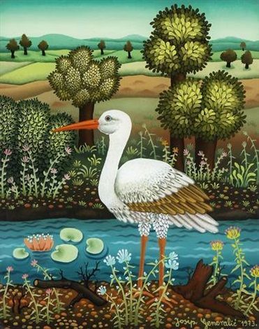 IVAN GENERALIĆ | Croatian | Hlebine, Croatia 1914 - Koprivnica 1992 | Naïve Art. #croatianart #croatianartist STORK 1973 Ivan Generalic, Naive Painting, House Art, Artistic Inspiration, Naive Art, Global Art, Manado, Art Market, Bird Art