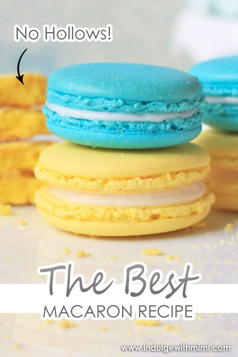 A stack of macarons with small feet with non-hollow macaron shells in the back. Macaron Recipe For Beginners, Best Macaron Recipe, Perfect Macarons, Easy Macaroons Recipe, Macarons Recipe Easy, French Macaroon Recipes, French Macarons Recipe, Baking Techniques, Recipe For Beginners