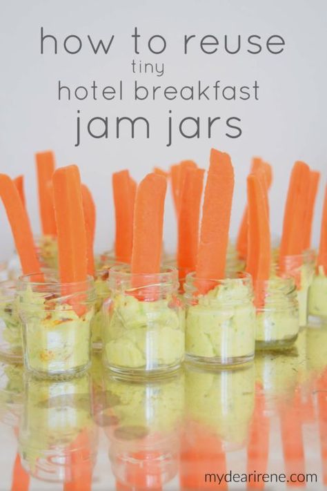 How To Reuse The Tiny Hotel Breakfast Jam Jars | Once Again, My Dear Irene Tiny Jam Jar Crafts, Tiny Jar Crafts, Jam Jar Crafts, Greek Dip, Tiny Glass Jars, Greek Yogurt Dips, Hotel Breakfast, Tiny Jars, Jam Jars